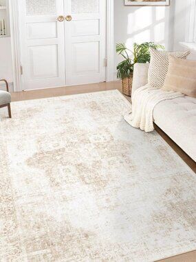 Area Rug 5x7 Washable Rug, Vintage Boho Medallion Rugs Non-Slip Soft Low Pile La